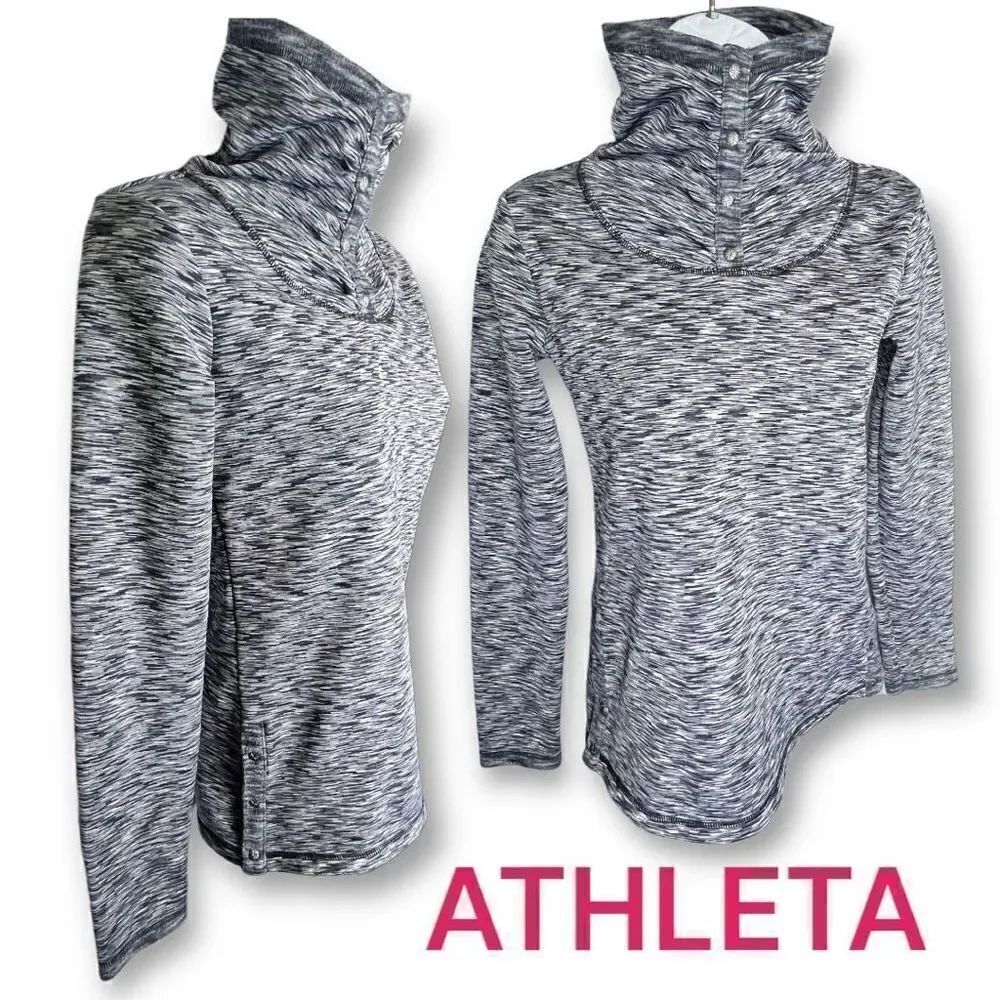 The Athleta Coastal Fleece Snap Button Pullover Shirt Top XXS Space Dye Stripe
